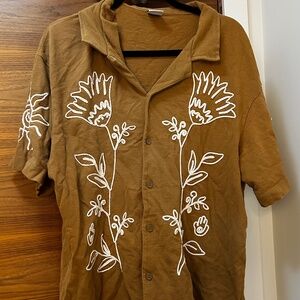 Tan Shirt with White Embroidery